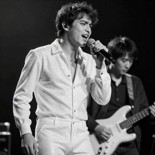 Black-and-White Glitter Jumpsuit Singer Portrait