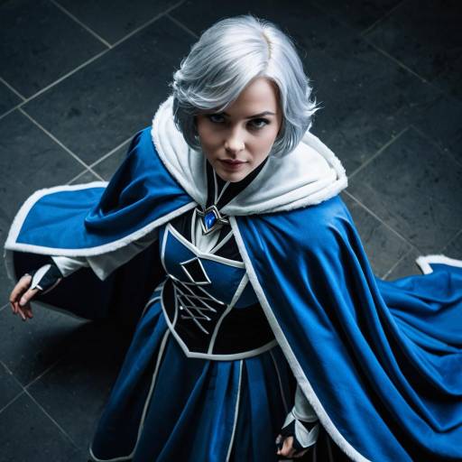 Woman in Elegant Fantasy Blue Cloak Cosplay
