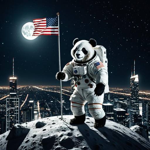 Astronaut Panda Planting Flag on Moon