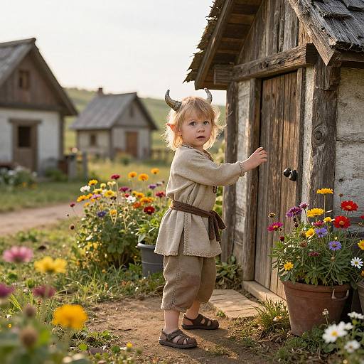 Tiefling Child Playful Village Scene