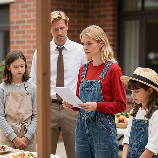 Gathering Moment Near a Brick Building