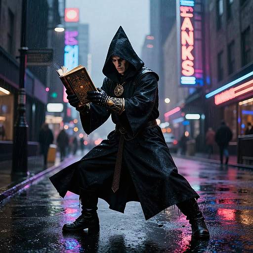 Neon Urban Sorcerer in Rain