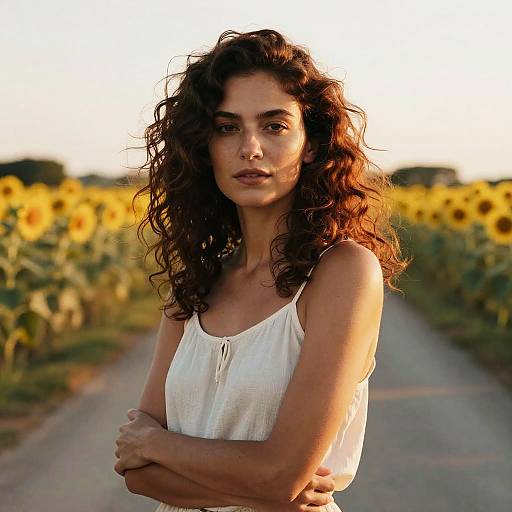 Warm-Toned Woman Portrait by Sunflowers