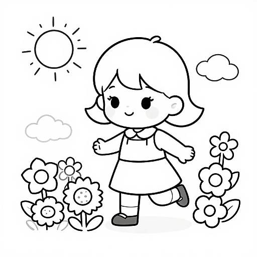 Kids Coloring Page: Girl with Flowers