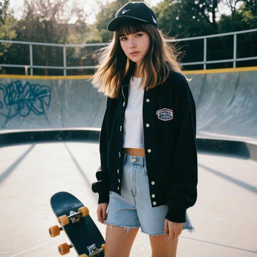 Teen Girl with Curtain Bangs at Skate Park