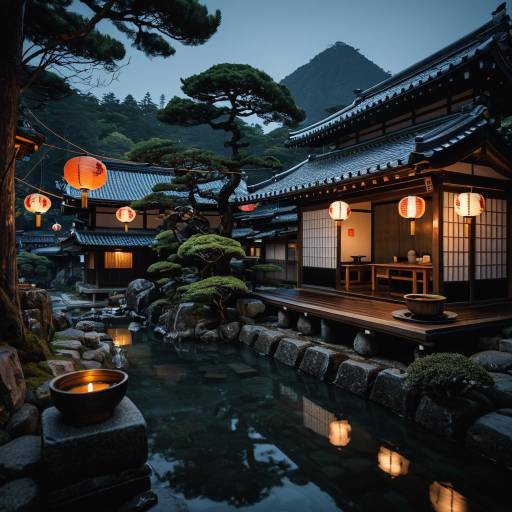 Cozy Nighttime Onsen with Lanterns