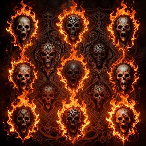 Flaming Skull Symbols Pattern