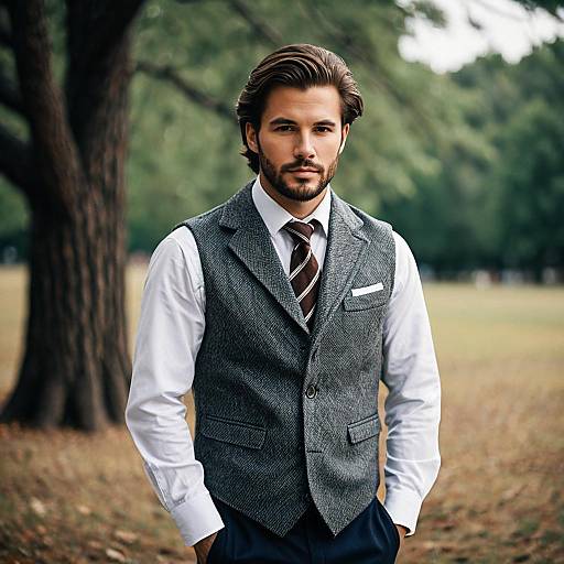 Stylish Man in Vest and Tie Outdoors