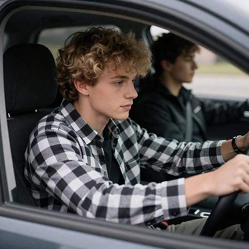 Curly Blonde Passenger in Dim Car