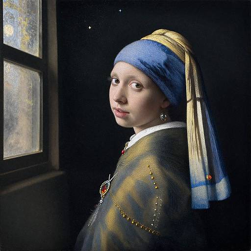 Woman in Blue Dress by Moonlit Window