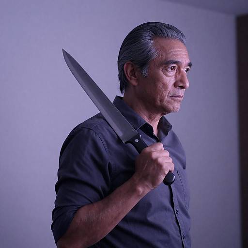 Dimly Lit Portrait: Man with Knife