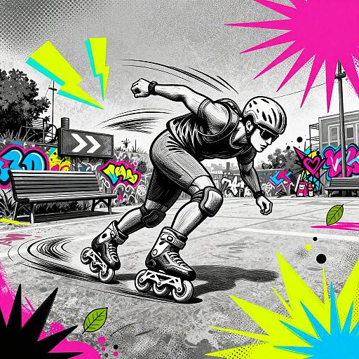 Bold Line-Drawn Rollerblader in Motion