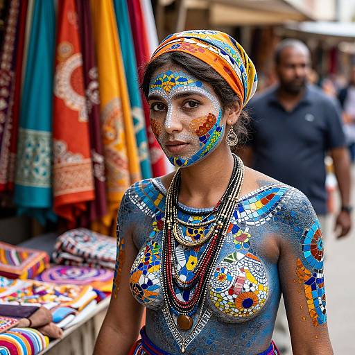 Colorful Mosaic Woman in Marketplace