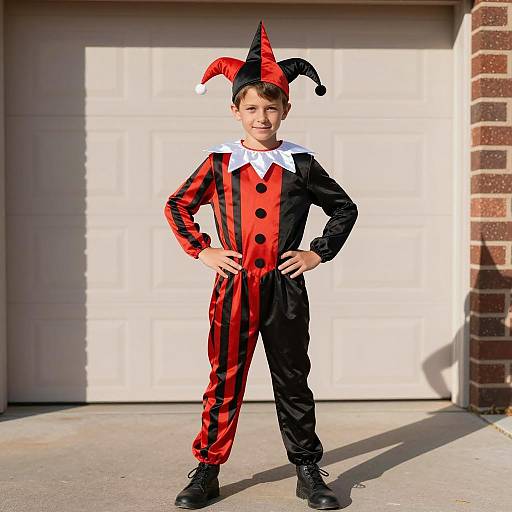 Boy in Red and Black Jester Costume