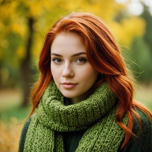 Young Woman with Red Hair in Green Scarf