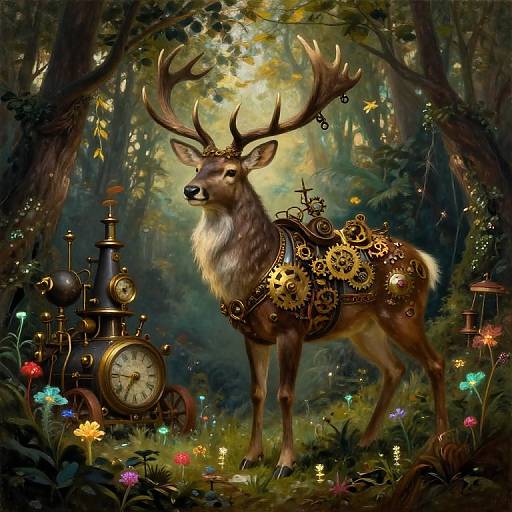 Steampunk Stag in Enchanted Forest