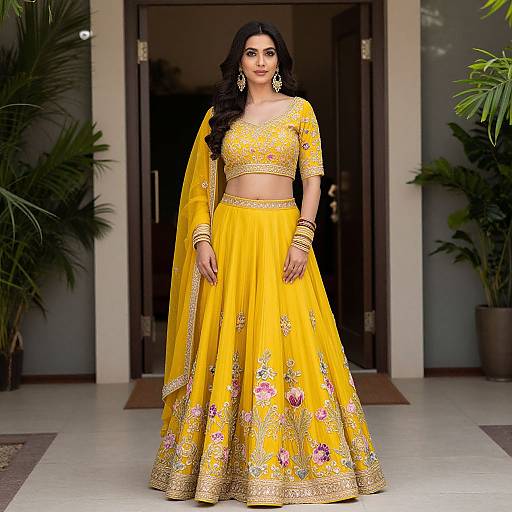 Traditional Bridal Elegance in Yellow Lehenga