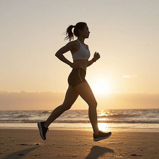 Woman Jogging on Sunset Beach