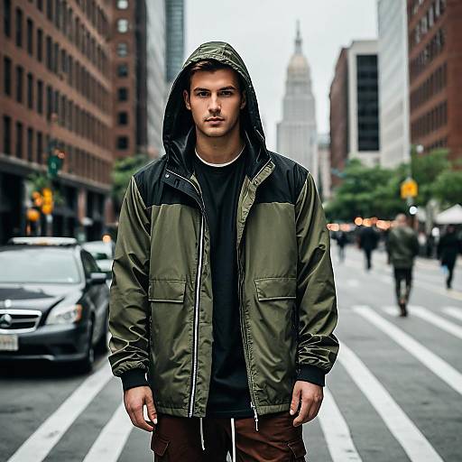 Man in Windbreaker on Urban Street
