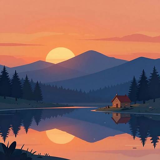 Sunset Cartoon Mountain Landscape