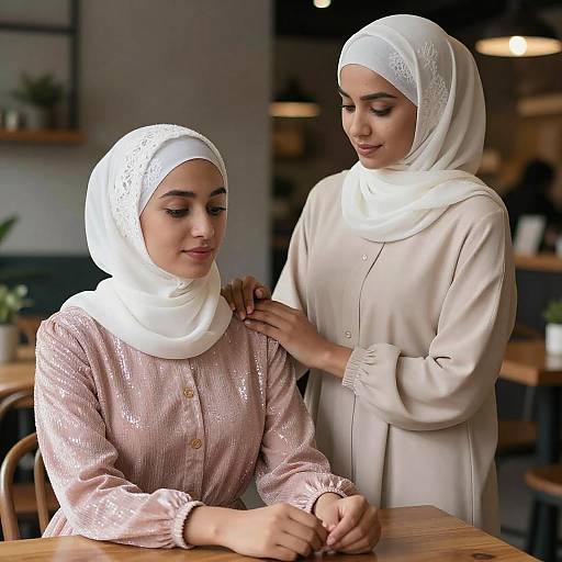 Elegant Women in White Lace Hijabs