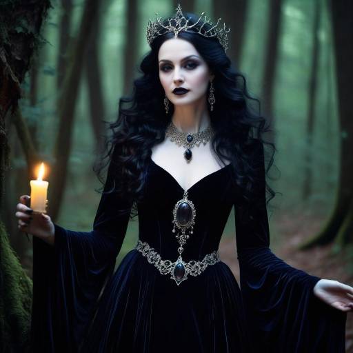 Enigmatic Sorceress in Dark Glamour