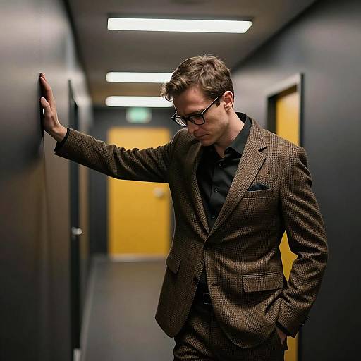 Mysterious Man in Dim Corridor