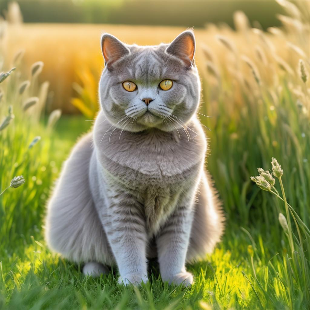 Peaceful British Shorthair in a Meadow