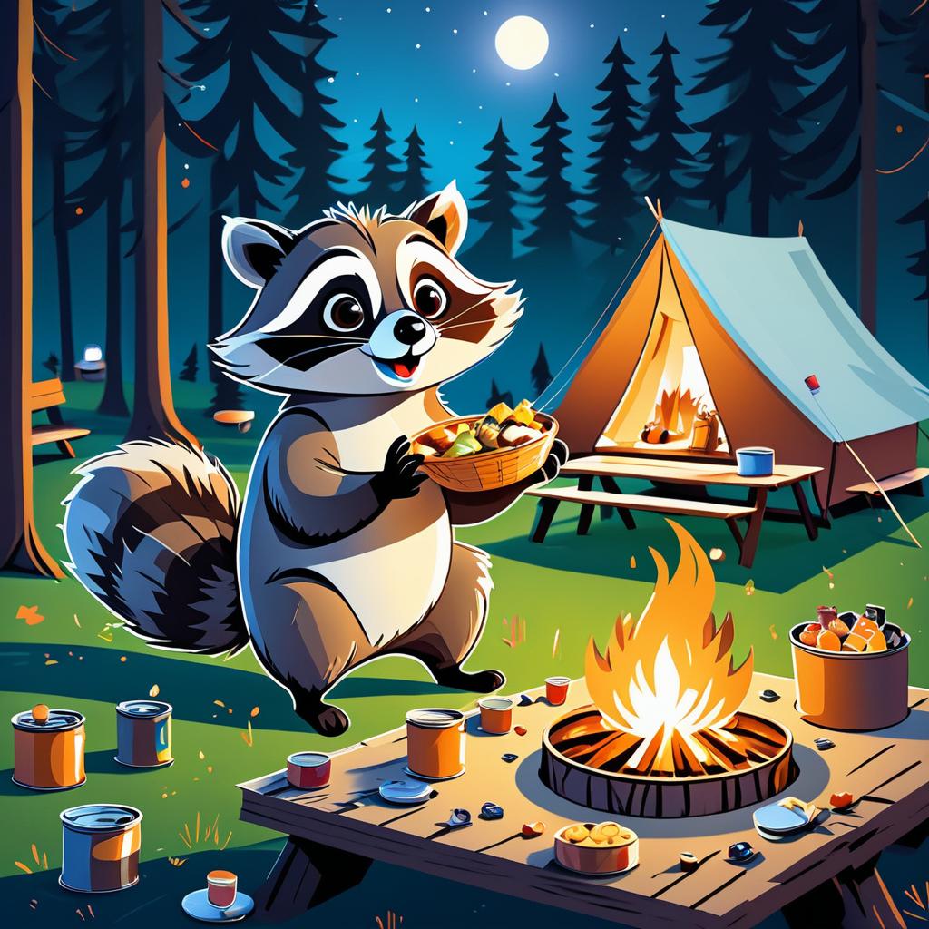 Mischievous Raccoon at Lively Campsite