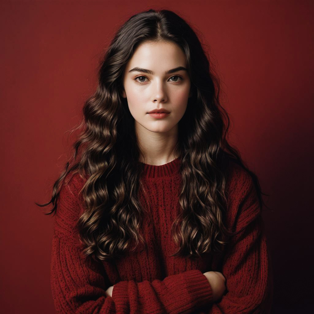 Cozy Teenage Girl in Bold Studio