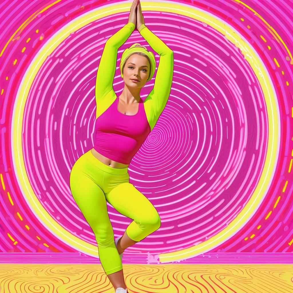 Neon Yoga Woman in Grant Wood Style