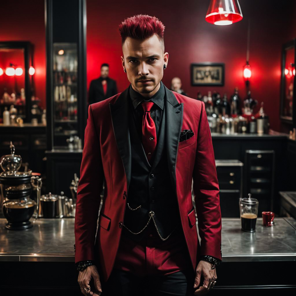 Vampire in Crimson Tuxedo with Mohawk