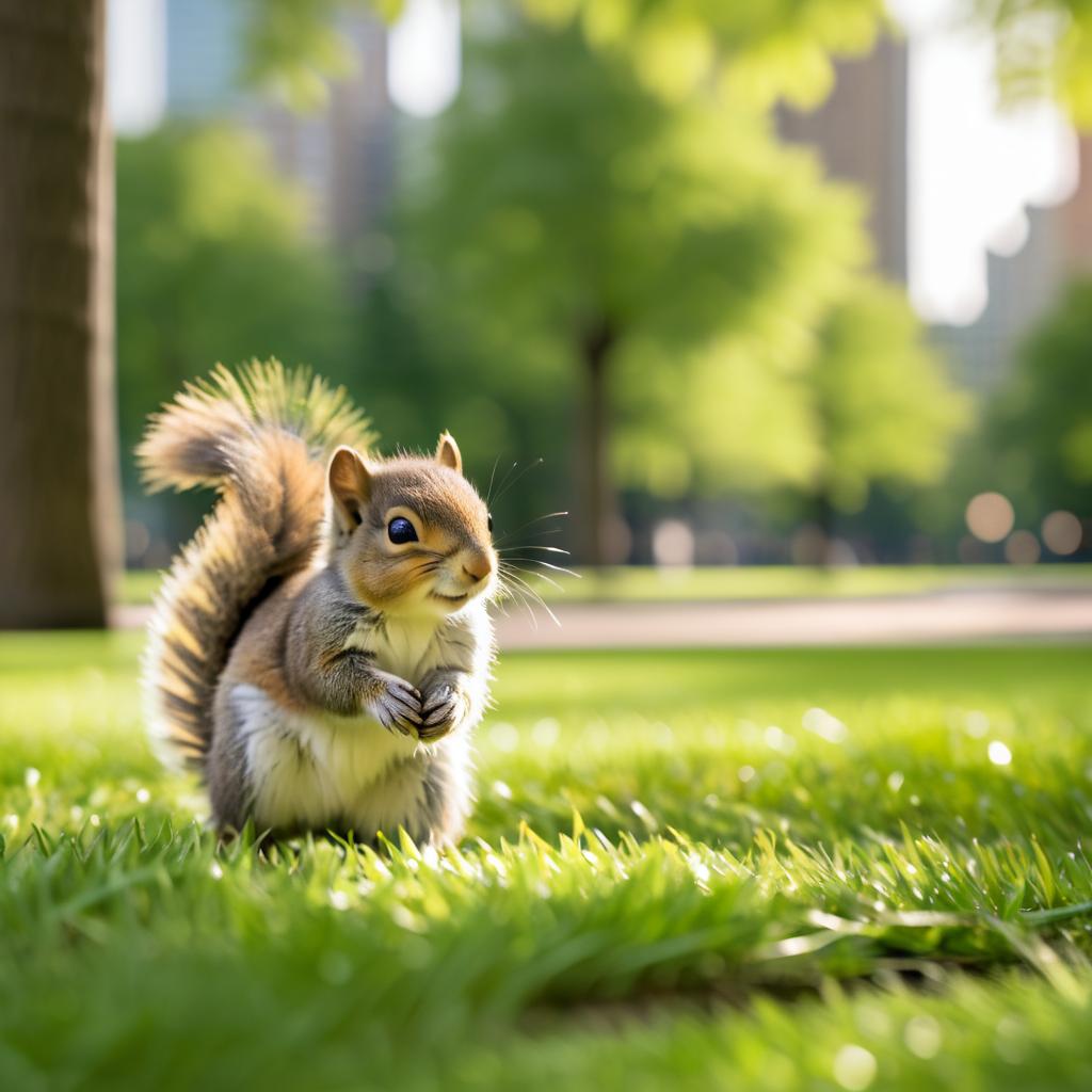 Cinematic Baby Squirrel in City Park