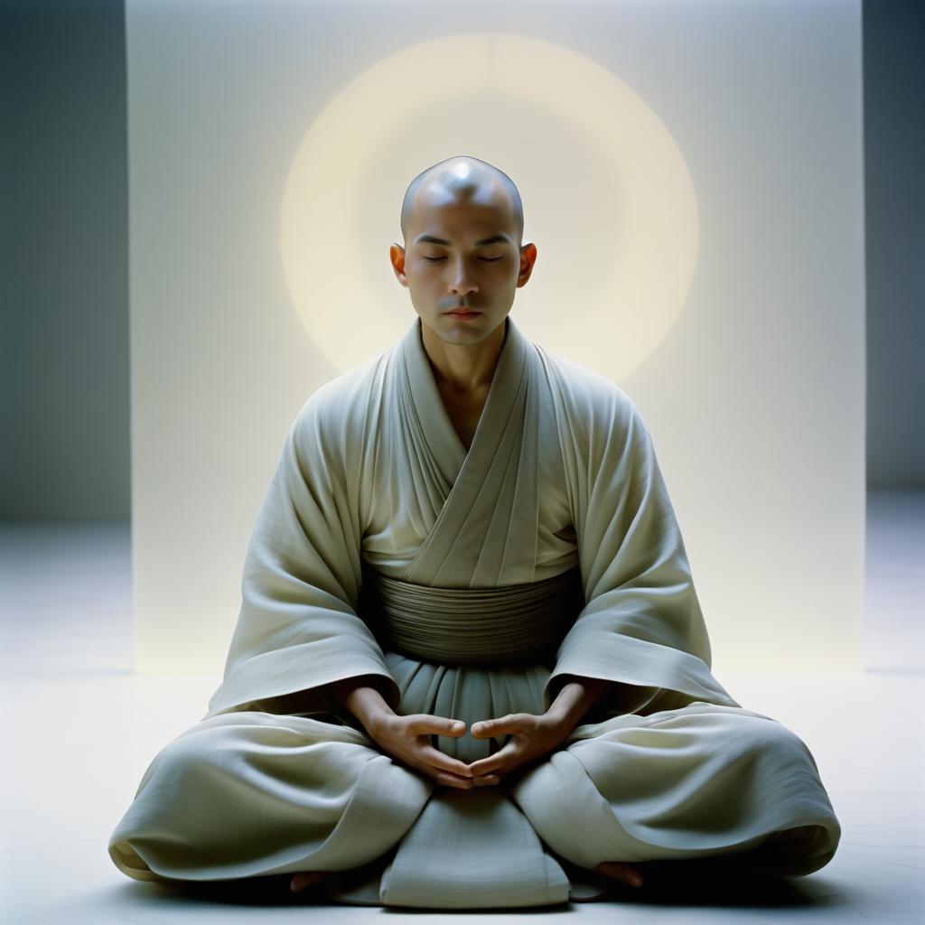 Serene Monk Meditation in Dreamlike Light