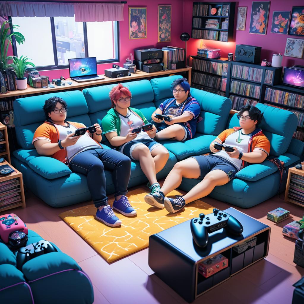 Cozy Otaku Friends in Gaming Paradise