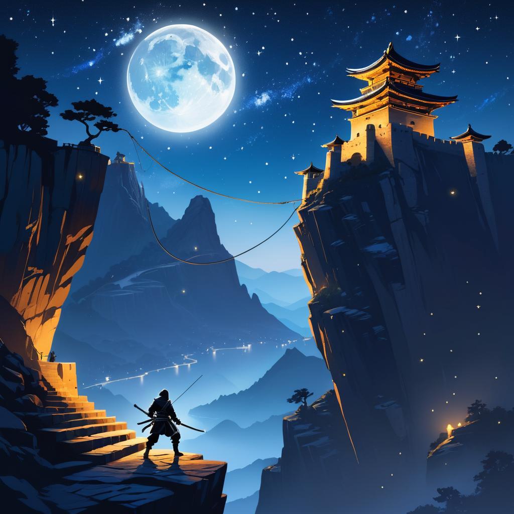 Ninja Scaling Fortress Under Starry Sky