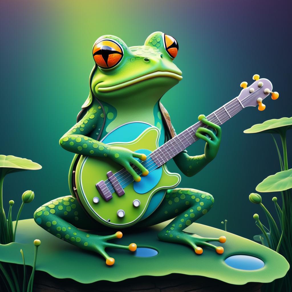 Surreal 2D Frog with Guitar Artwork