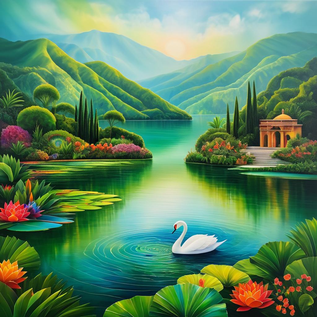 Tranquil Lake with Swans: Frida Inspired