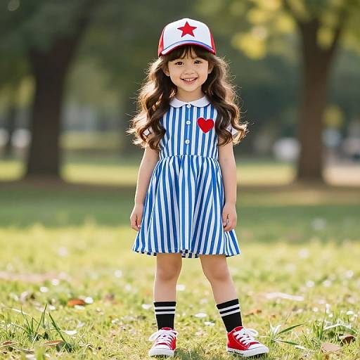 Cheerful Girl in Striped Dress