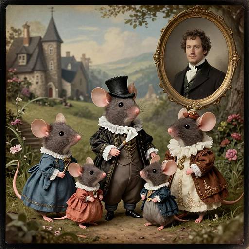 Aristocratic Mouse Family in Fantasy Village