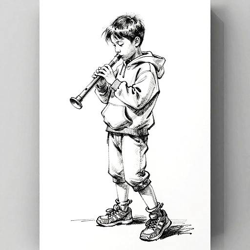 Line and Wash Sketch of Child Musician