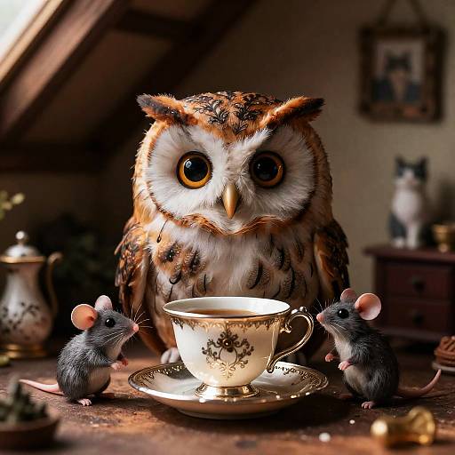 Whimsical Owl's Enchanting Tea Time