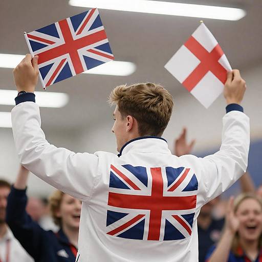 Cheerful Young Man with Flags