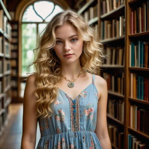 Dreamy Teenage Girl in Whimsical Library
