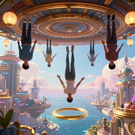 Surreal Cyberpunk Floating City Scene