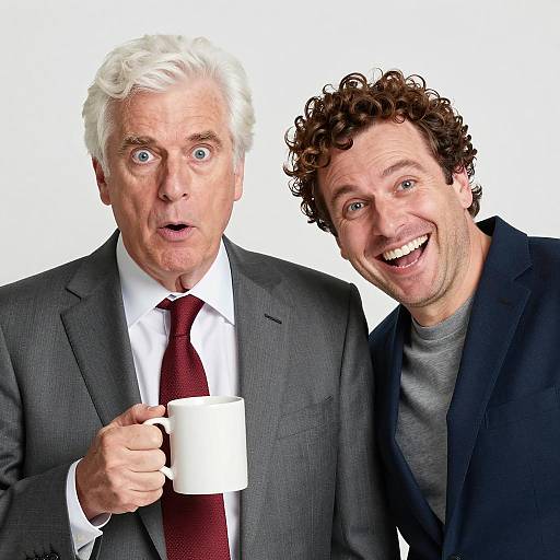 Surprised Man in Suit with Grinning Friend