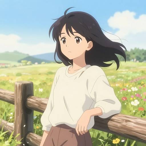 Serene Anime Girl in Countryside