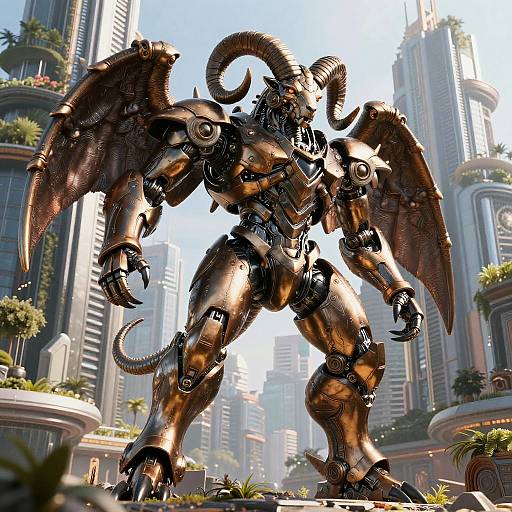 Polished Bronze Ram Mecha Beast