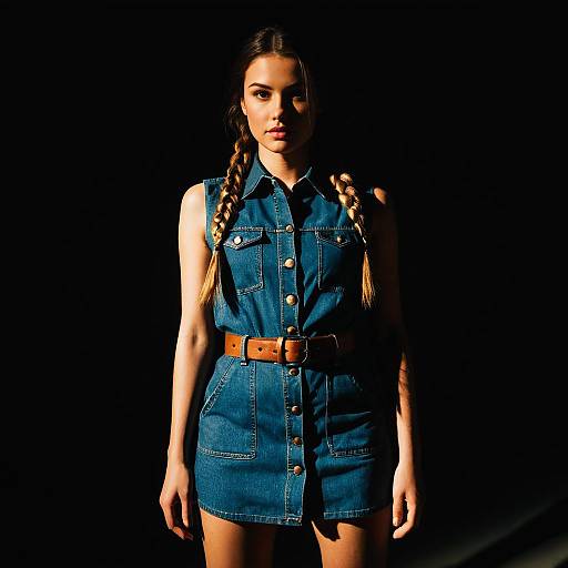 Young Woman in Denim Mini Dress