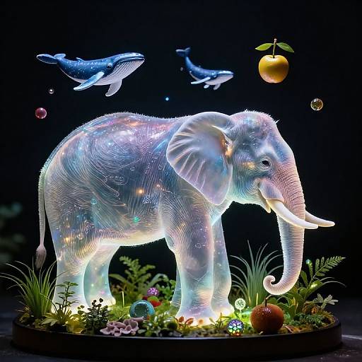 Luminous Elephant with Enchanted Ecosystem